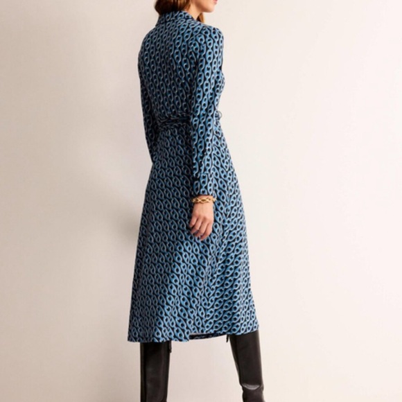 Boden Laura Jersey‎ Midi Shirt Dress Blue Geometric Print Belted Long Sleeve  2P - Picture 3 of 12